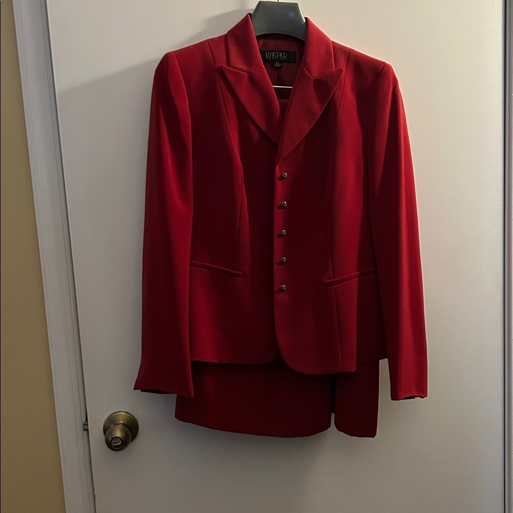 Kasper Petite Skirt And Jacket Suit Red